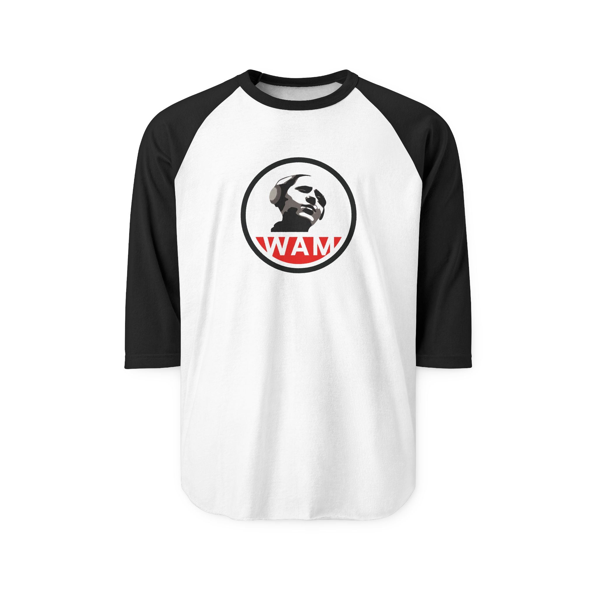 Vintage-Inspired Unisex Raglan Shirt with WAM Logo | Retro Graphic Tee for Music & Art Lovers