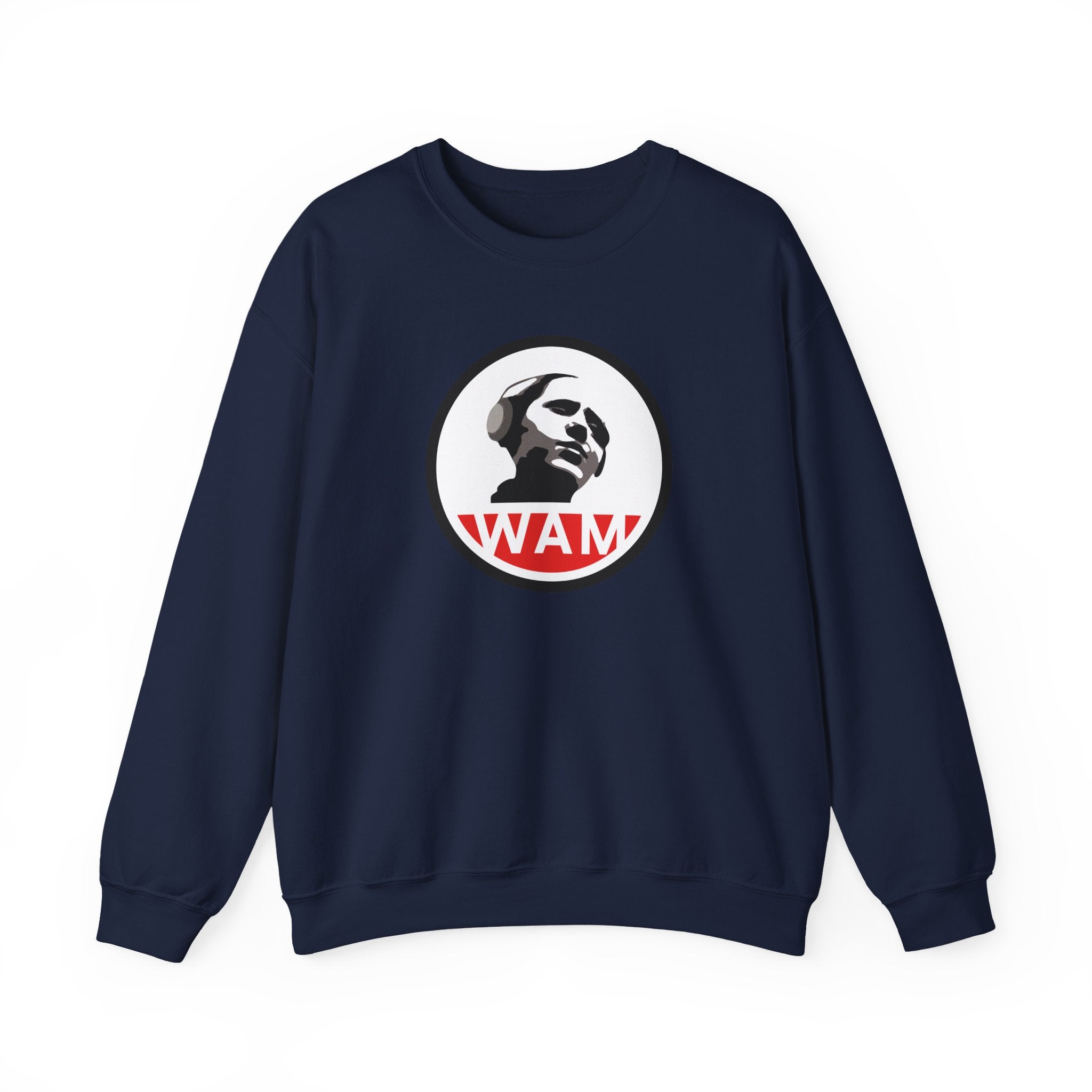 Vintage-Inspired Unisex Crewneck Sweatshirt with WAM Logo | Retro Casual Wear for Music Lovers