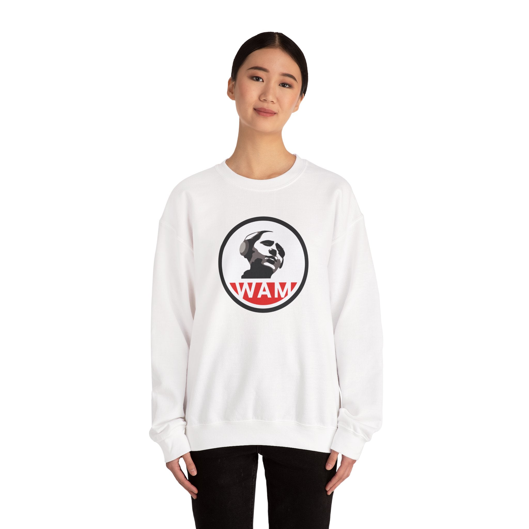 Vintage-Inspired Unisex Crewneck Sweatshirt with WAM Logo | Retro Casual Wear for Music Lovers