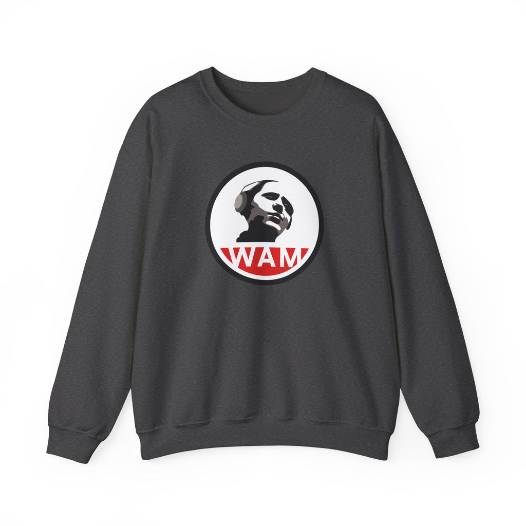 Vintage-Inspired Unisex Crewneck Sweatshirt with WAM Logo | Retro Casual Wear for Music Lovers
