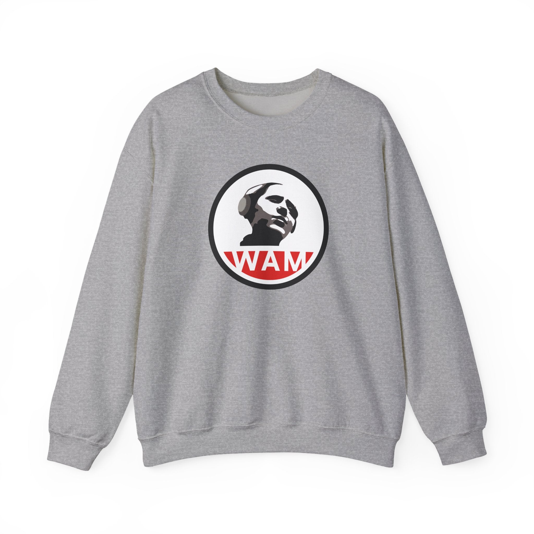 Vintage-Inspired Unisex Crewneck Sweatshirt with WAM Logo | Retro Casual Wear for Music Lovers