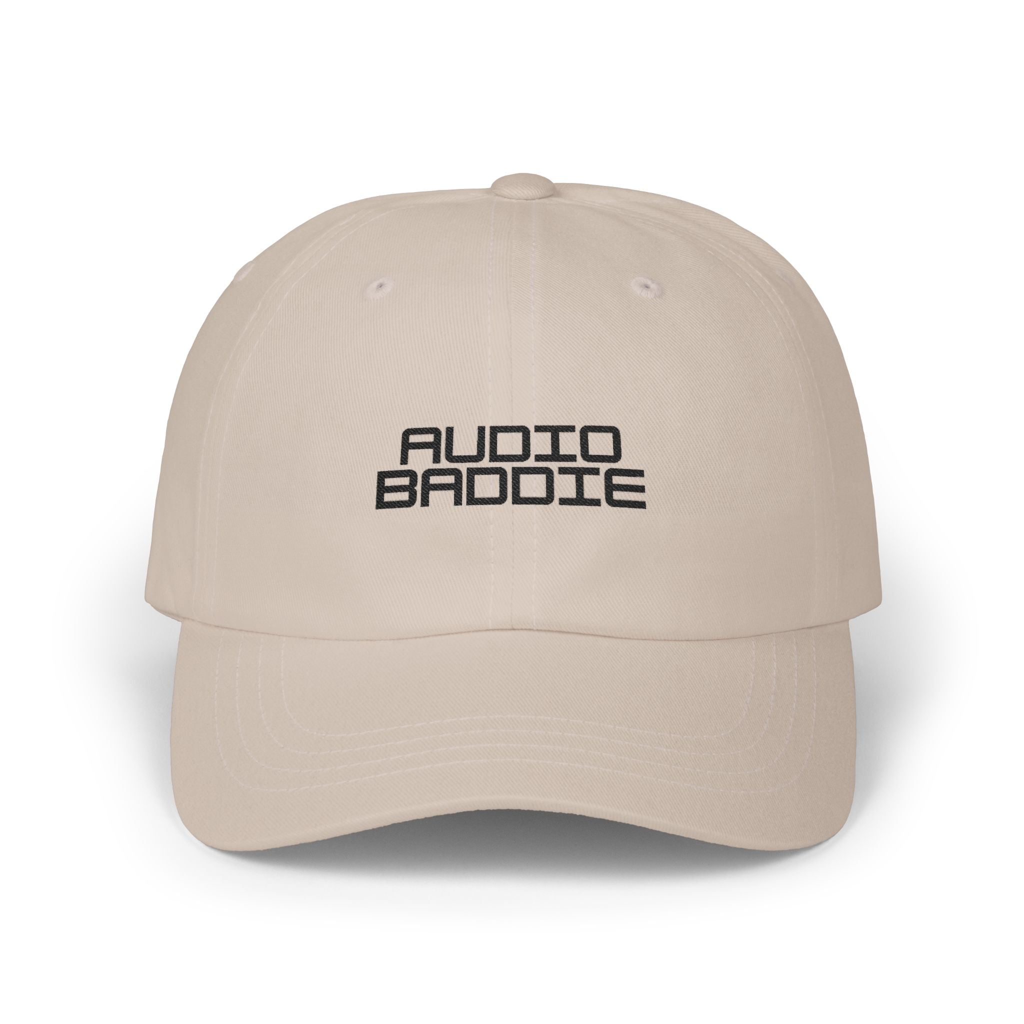 "Audio Baddie" Embroidered White Baseball Hat by Women's Audio Mission