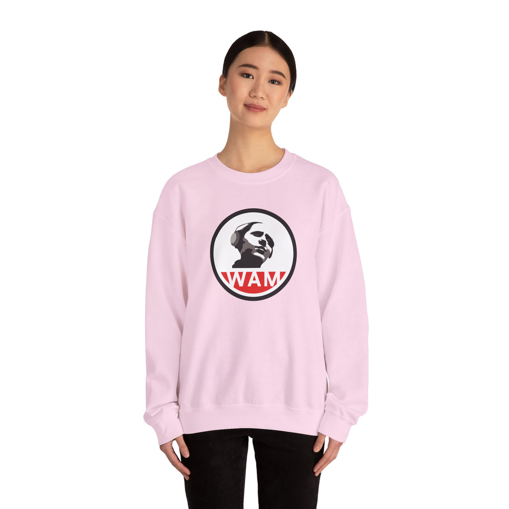 Vintage-Inspired Unisex Crewneck Sweatshirt with WAM Logo | Retro Casual Wear for Music Lovers