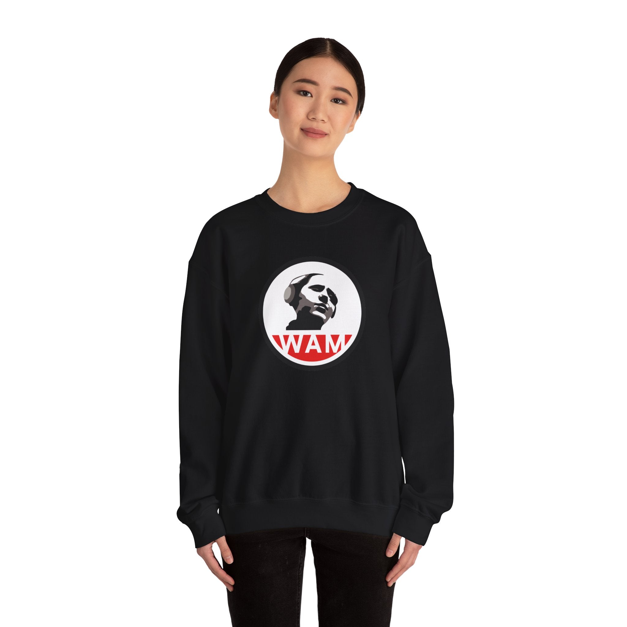 Vintage-Inspired Unisex Crewneck Sweatshirt with WAM Logo | Retro Casual Wear for Music Lovers