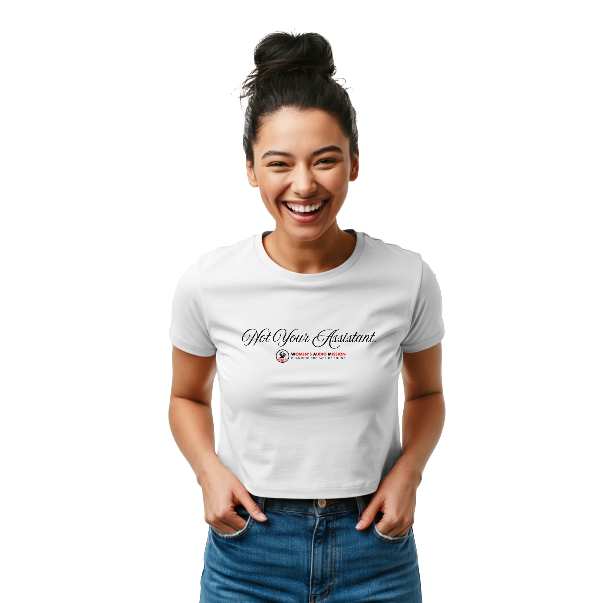 Not Your Assistant Women’s Baby Tee – Women’s Audio Mission Feminist Crop Top