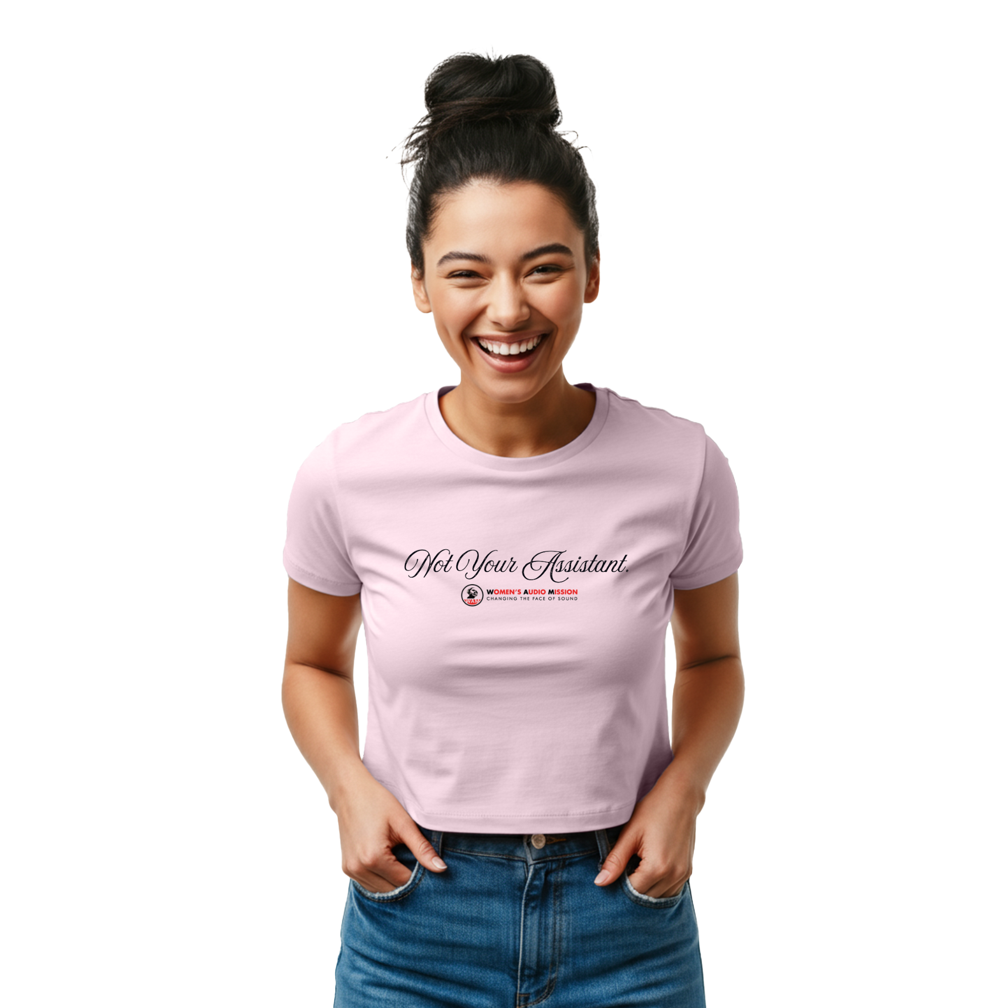 Not Your Assistant Women’s Baby Tee – Women’s Audio Mission Feminist Crop Top