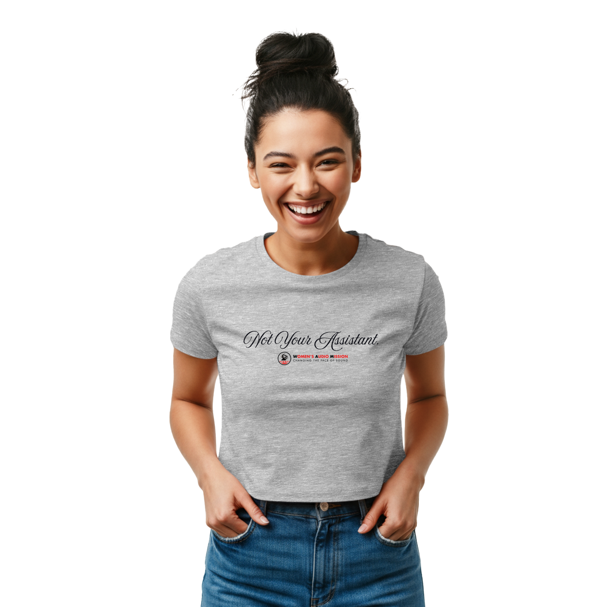 Not Your Assistant Women’s Baby Tee – Women’s Audio Mission Feminist Crop Top