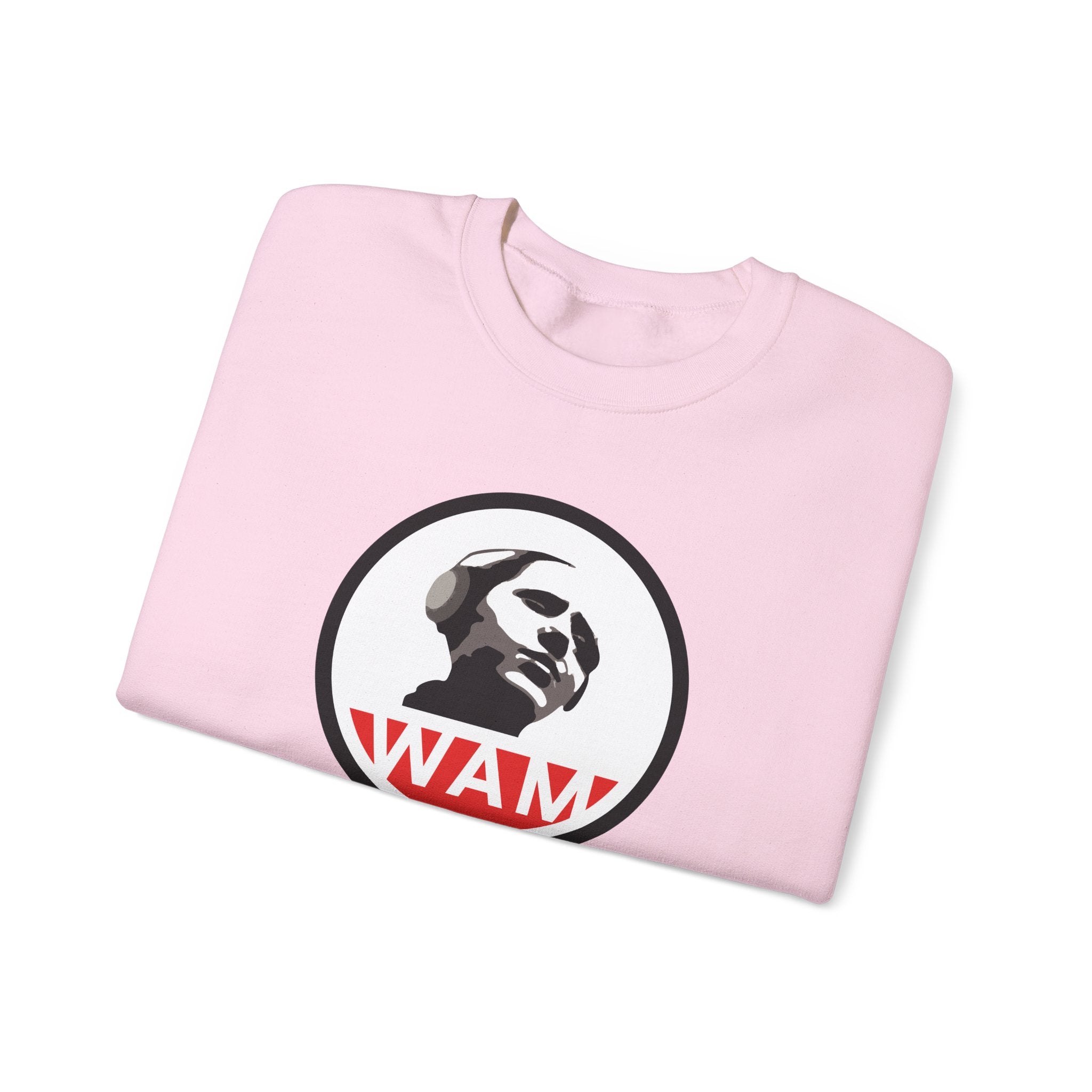 Vintage-Inspired Unisex Crewneck Sweatshirt with WAM Logo | Retro Casual Wear for Music Lovers