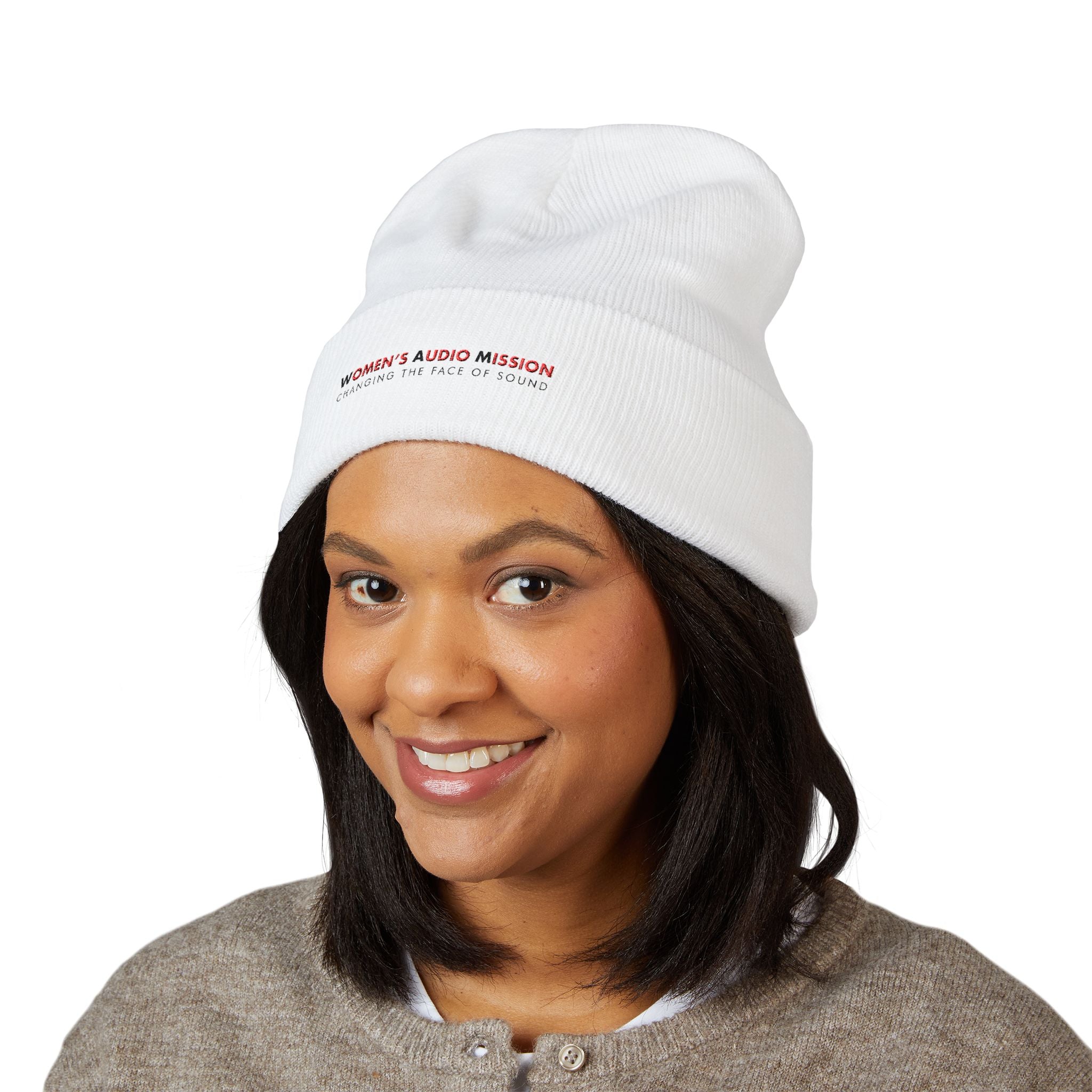 Women's Audio Mission Cuffed Beanie | Cozy Winter Hat, Gift for Music Lovers, Embroidered Beanie, Warm Cap, Trendy Fashion Accessory