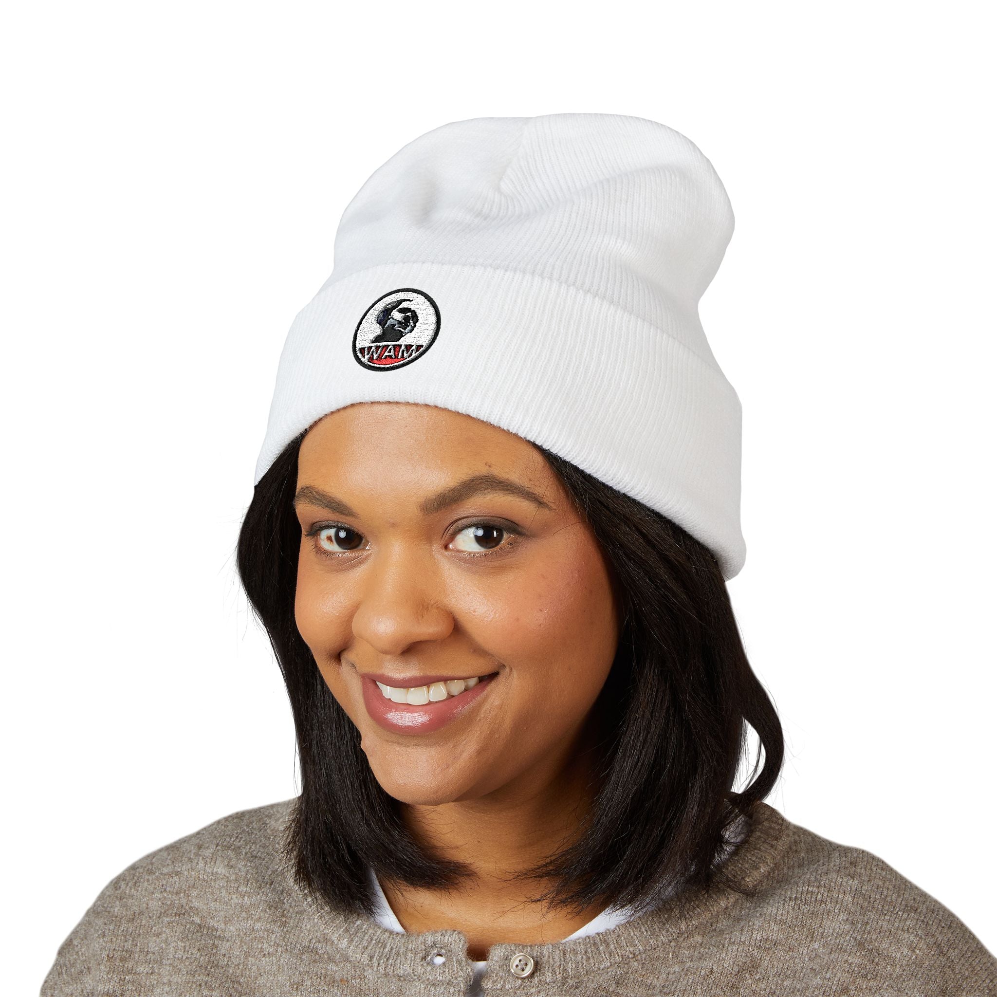 Stylish Embroidered WAM Logo Beanie | Cozy Winter Hat, Unisex Cuffed Beanie, Casual Streetwear
