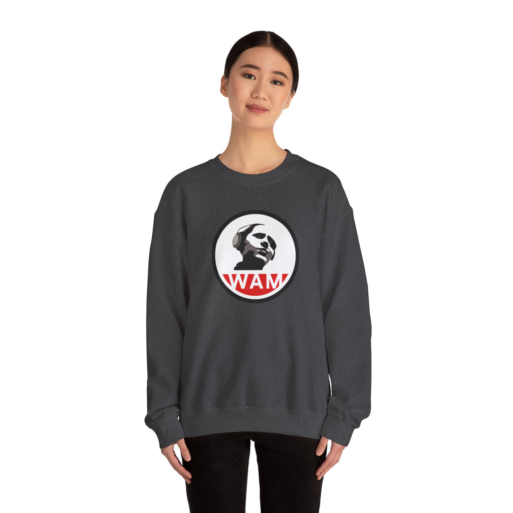 Vintage-Inspired Unisex Crewneck Sweatshirt with WAM Logo | Retro Casual Wear for Music Lovers