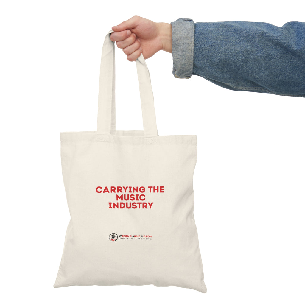 Carrying The Music Industry Natural Tote Bag - Music Lover Canvas Grocery Bag by Women's Audio Mission
