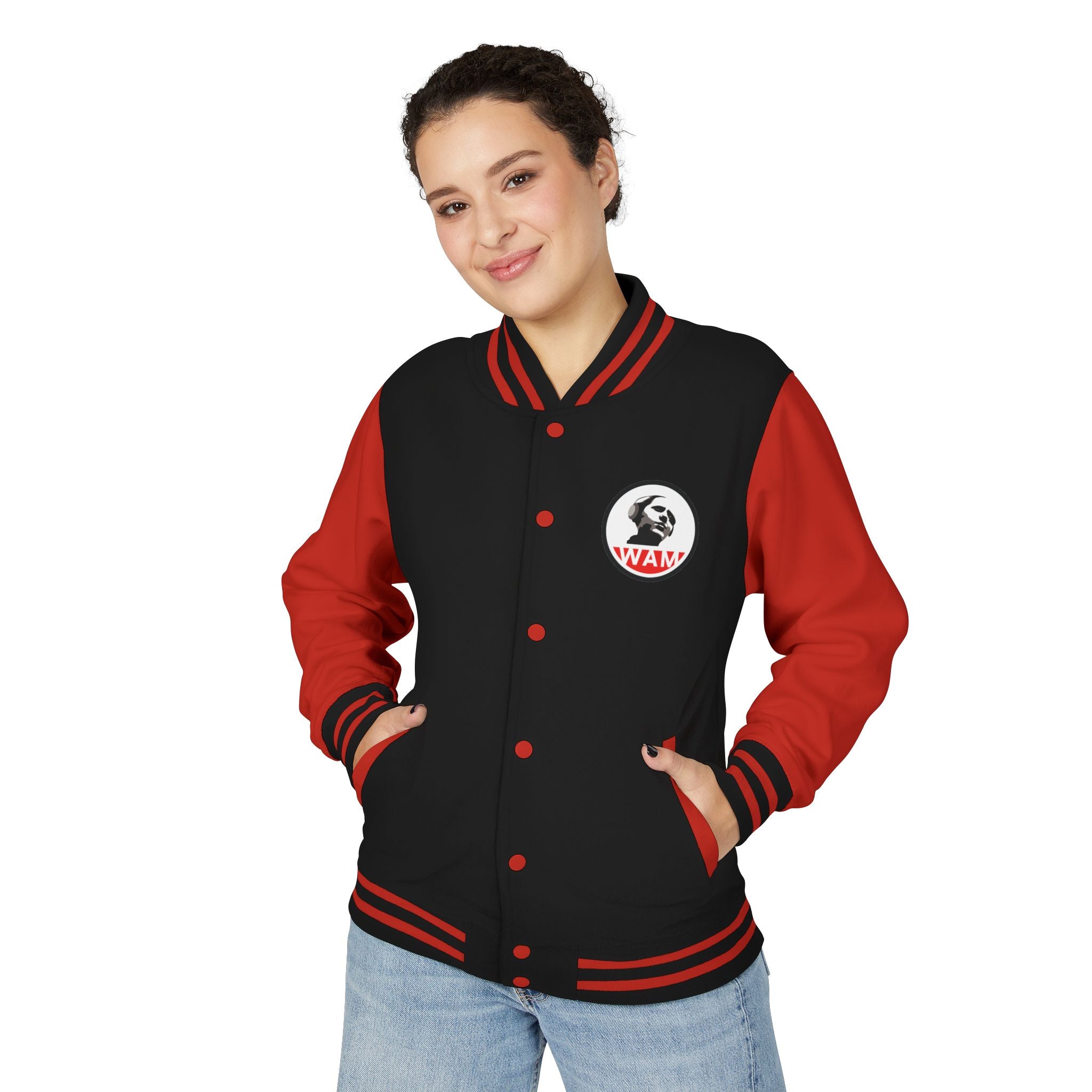 Trendy Unisex Letterman Jacket with WAM Logo – Perfect Everyday Outerwear
