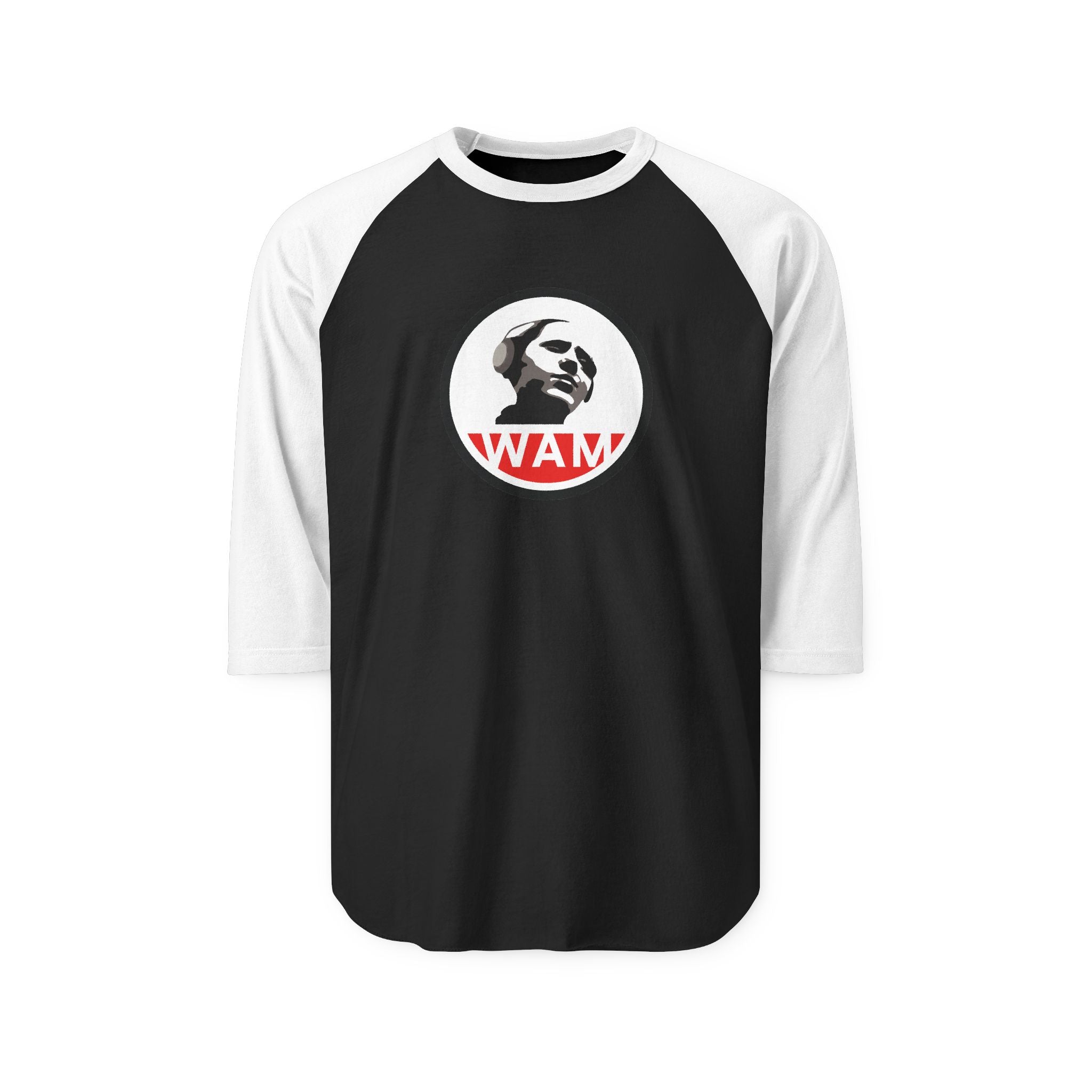 Vintage-Inspired Unisex Raglan Shirt with WAM Logo | Retro Graphic Tee for Music & Art Lovers
