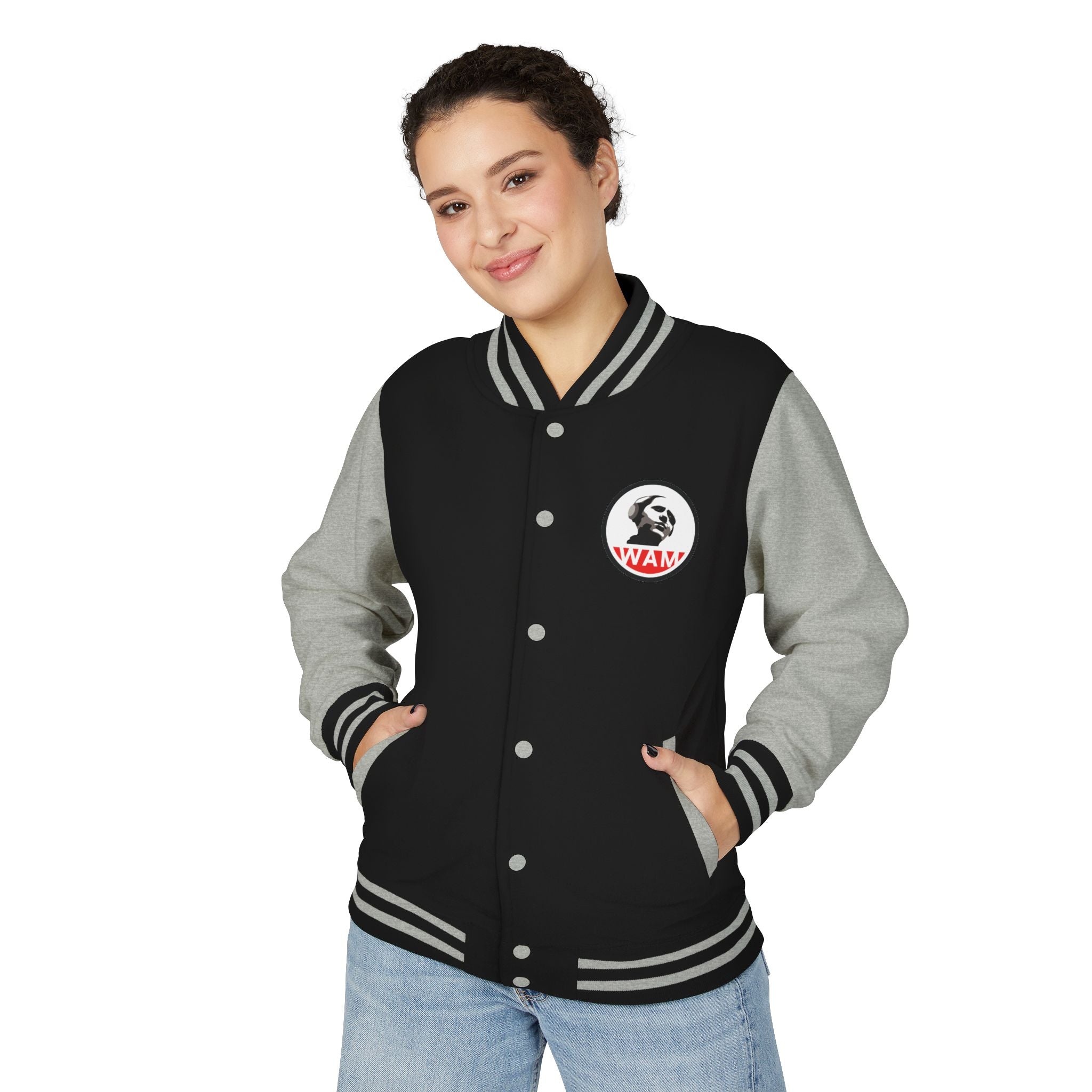 Trendy Unisex Letterman Jacket with WAM Logo – Perfect Everyday Outerwear
