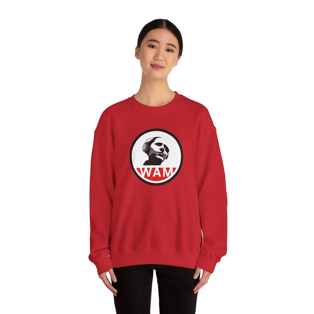 Vintage-Inspired Unisex Crewneck Sweatshirt with WAM Logo | Retro Casual Wear for Music Lovers