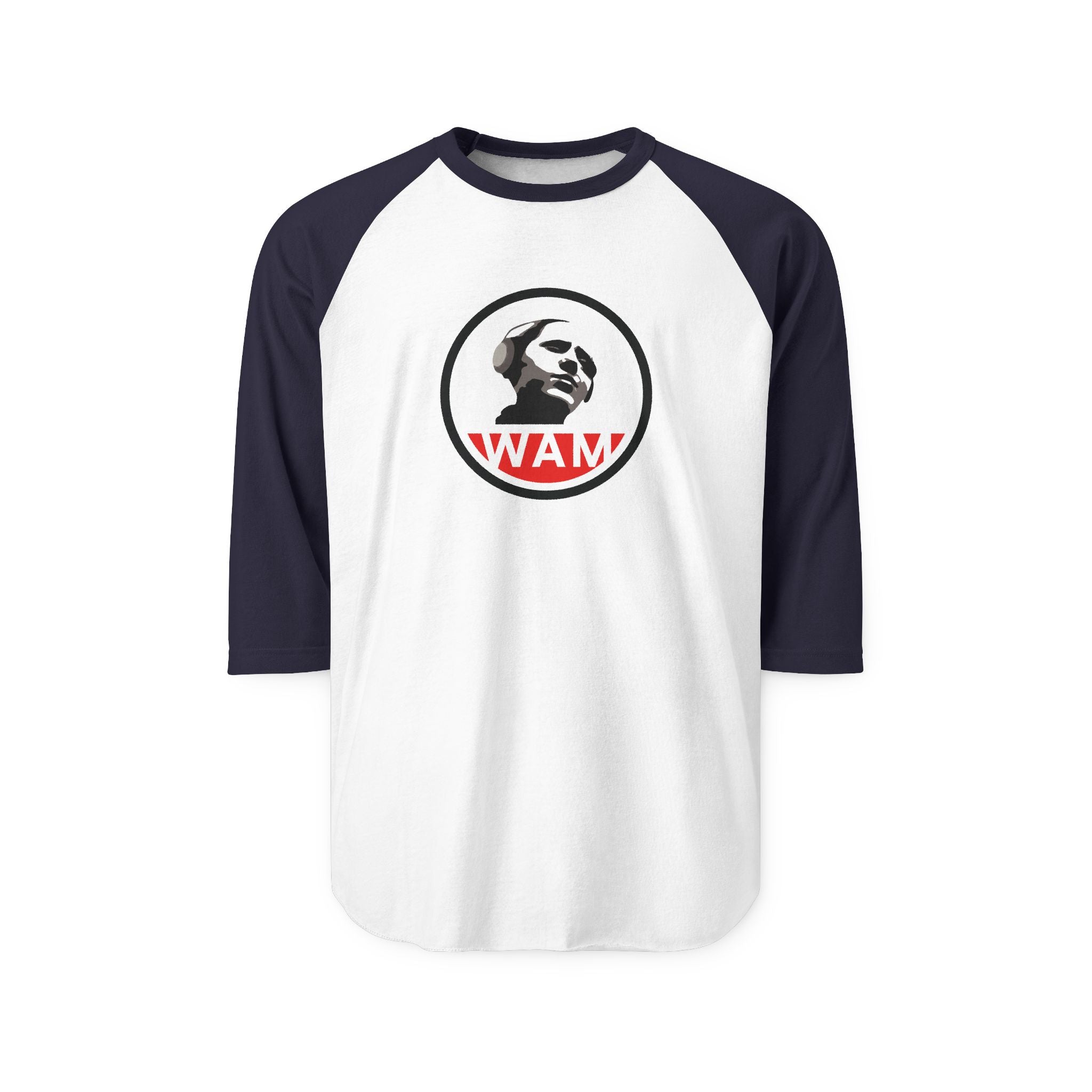 Vintage-Inspired Unisex Raglan Shirt with WAM Logo | Retro Graphic Tee for Music & Art Lovers