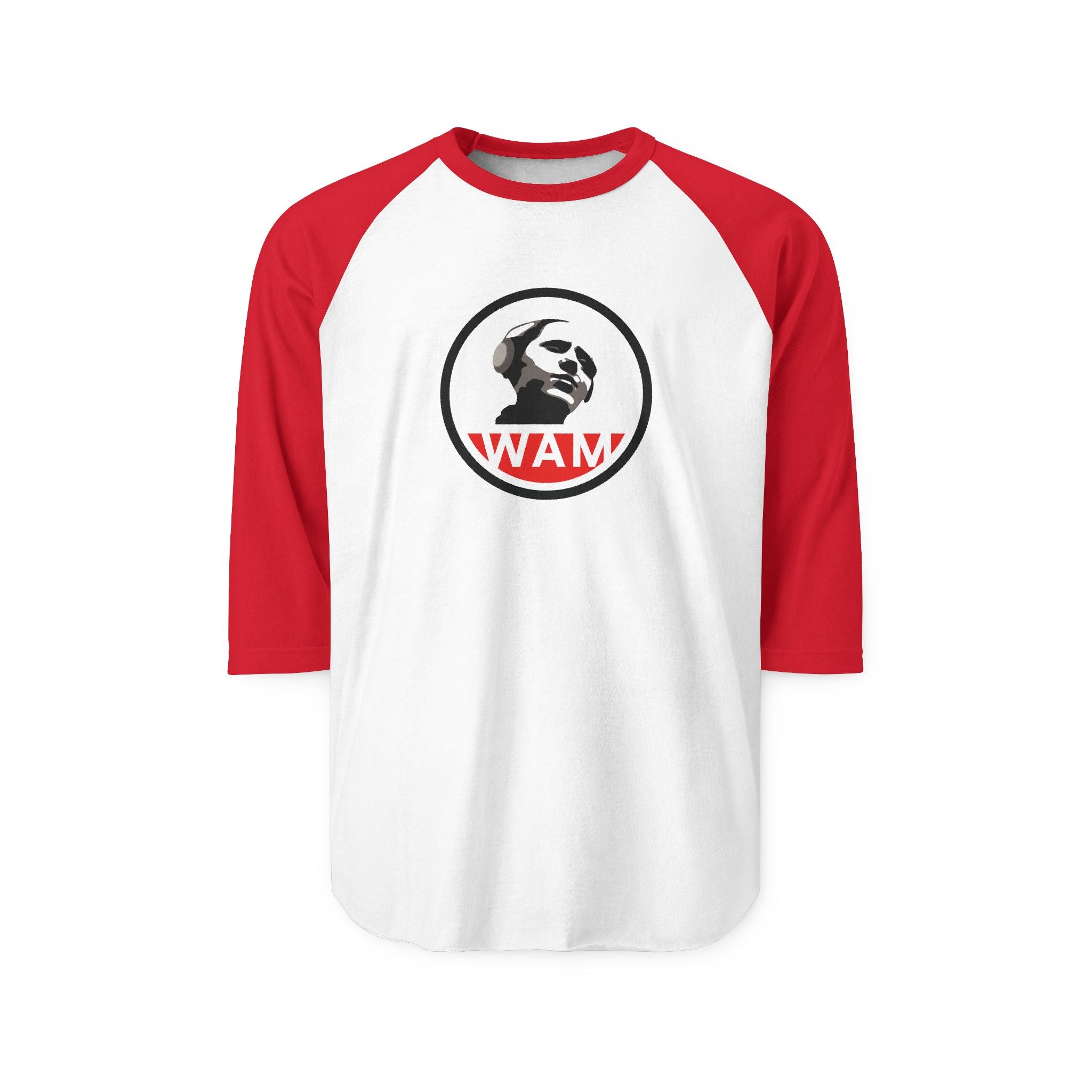 Vintage-Inspired Unisex Raglan Shirt with WAM Logo | Retro Graphic Tee for Music & Art Lovers
