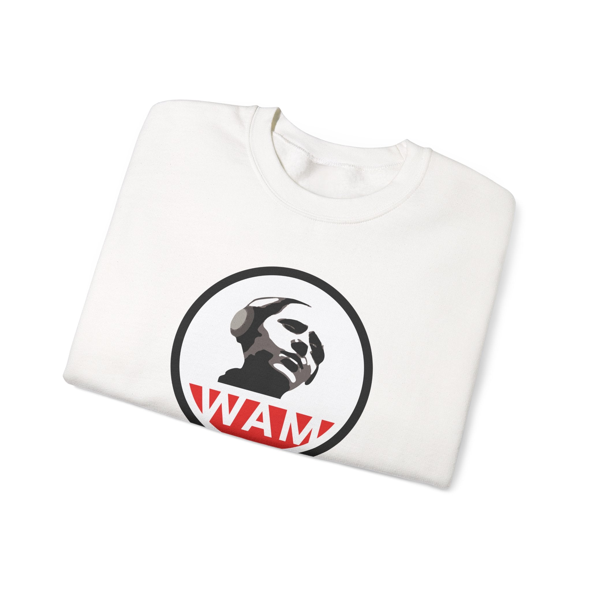 Vintage-Inspired Unisex Crewneck Sweatshirt with WAM Logo | Retro Casual Wear for Music Lovers