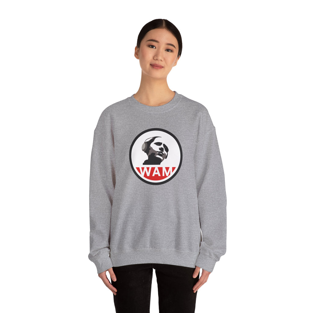 Vintage-Inspired Unisex Crewneck Sweatshirt with WAM Logo | Retro Casual Wear for Music Lovers