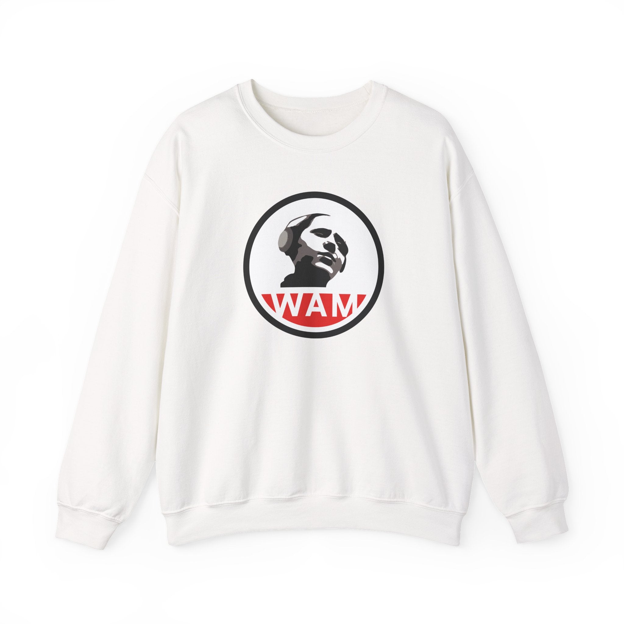 Vintage-Inspired Unisex Crewneck Sweatshirt with WAM Logo | Retro Casual Wear for Music Lovers