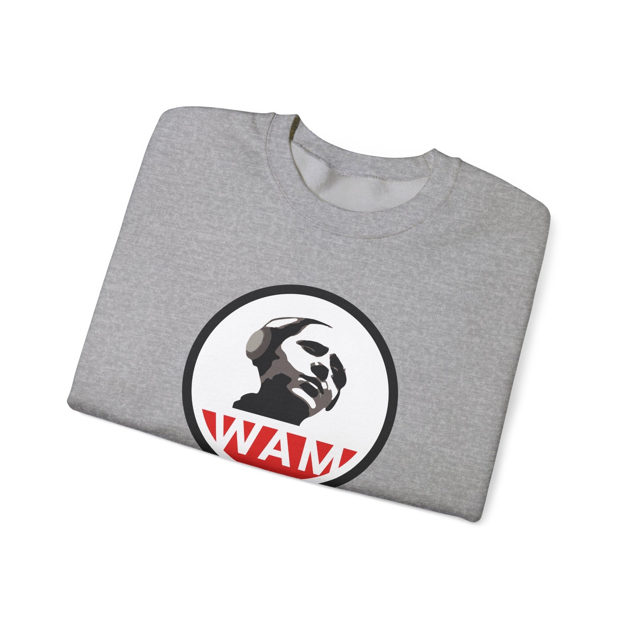 Vintage-Inspired Unisex Crewneck Sweatshirt with WAM Logo | Retro Casual Wear for Music Lovers