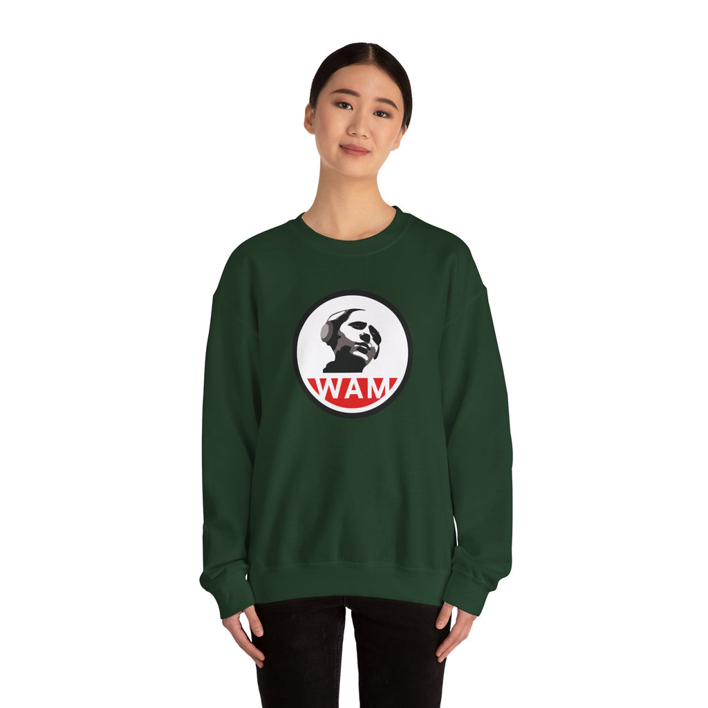 Vintage-Inspired Unisex Crewneck Sweatshirt with WAM Logo | Retro Casual Wear for Music Lovers