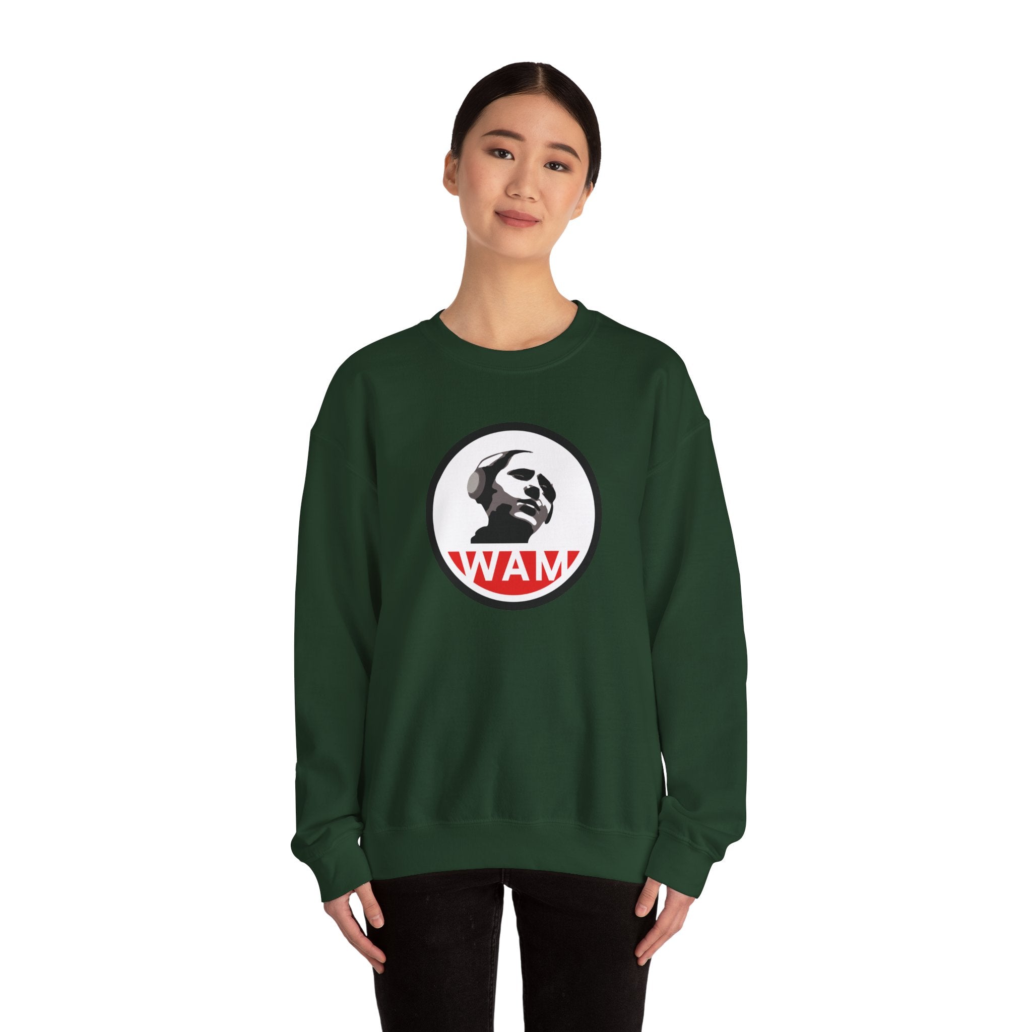 Vintage-Inspired Unisex Crewneck Sweatshirt with WAM Logo | Retro Casual Wear for Music Lovers